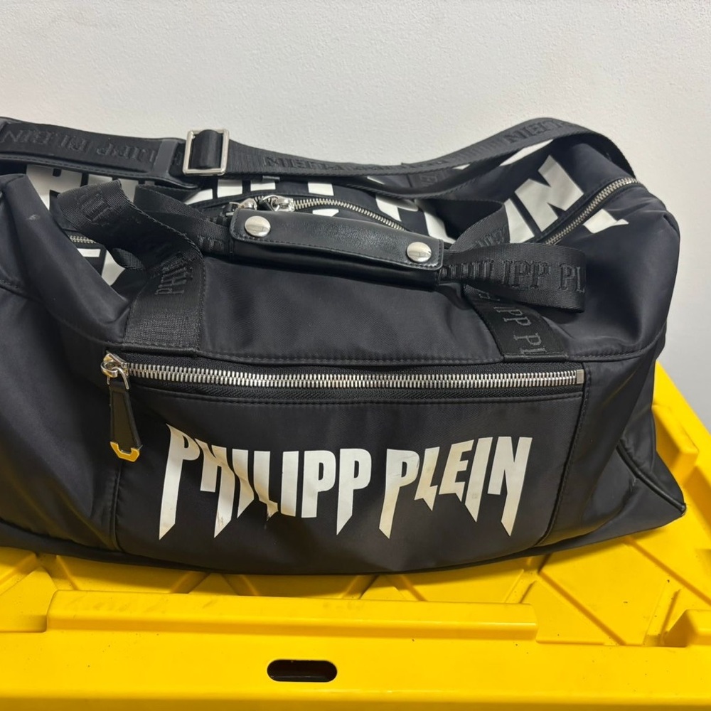 Philipp Plein Black Duffel Bag with White Accents